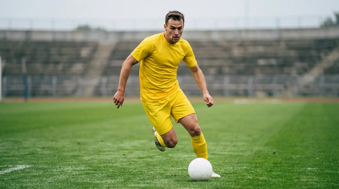 Jalkapalloilija ohjailee palloa nurmikentällä MM-ottelun aikana